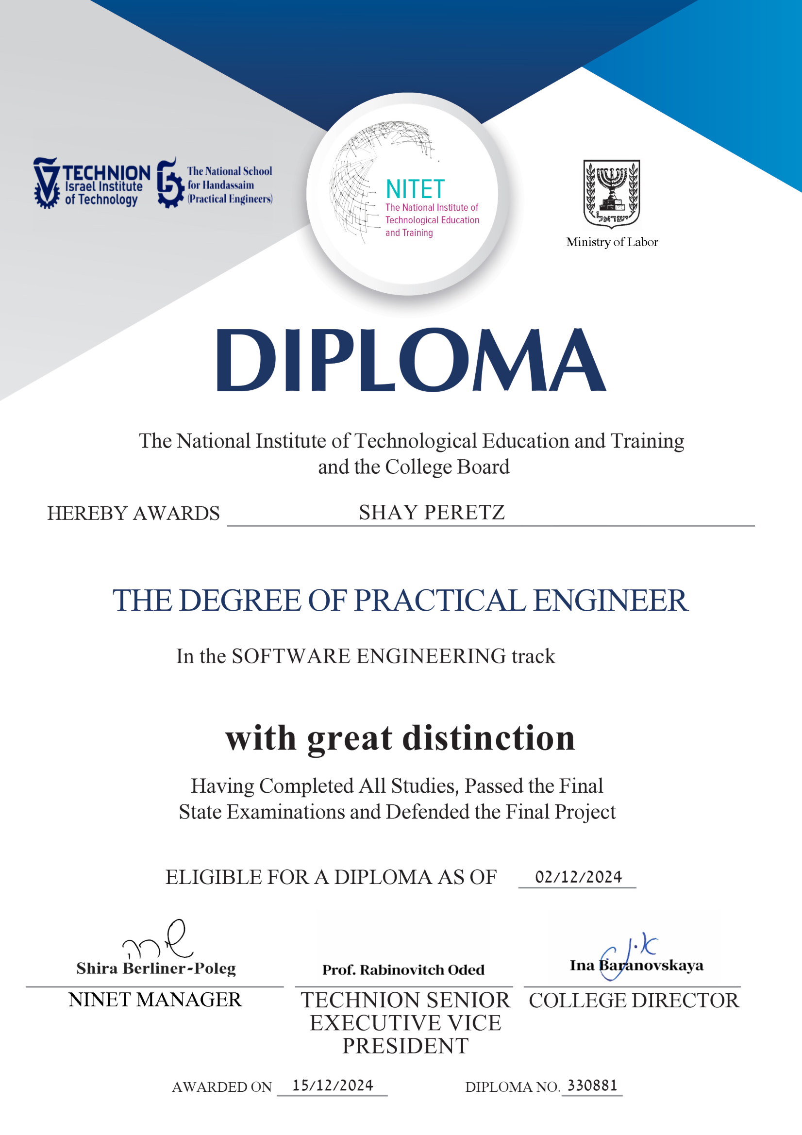 Practical Software Engineer Diploma - Shay Peretz