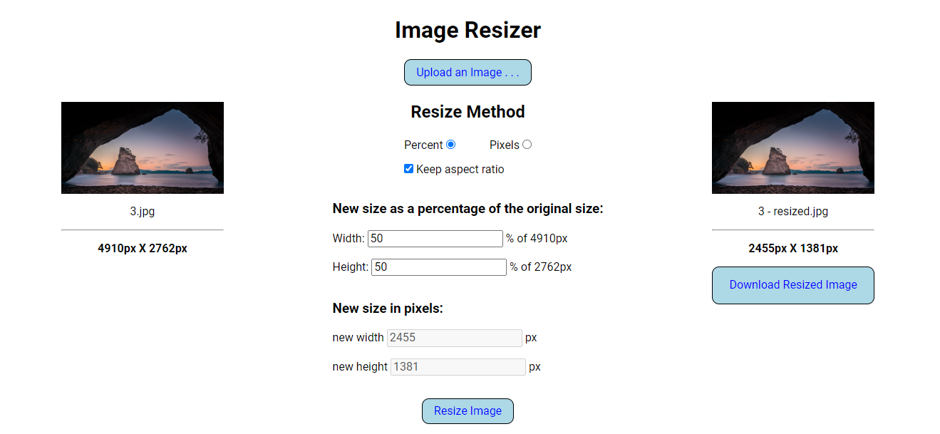 image resizer app screenshot